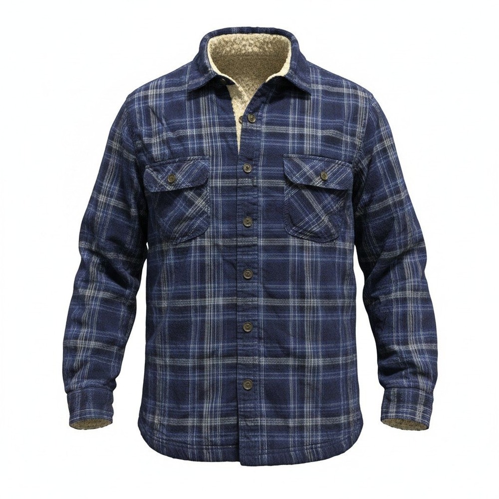 Flannel Shirt Jacket Freedom Foundry Size M Mens Blue Plaid Sherpa Lined 06/2018